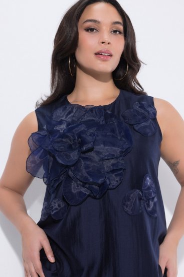 Ulla Popken 847918 Vestido de chiffon floral Azul-marinho - Vestidos midi - Vestidos Midi Tamanhos Grandes