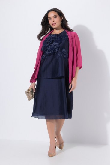 Ulla Popken 847918 Vestido de chiffon floral Azul-marinho - Vestidos midi - Vestidos Midi Tamanhos Grandes