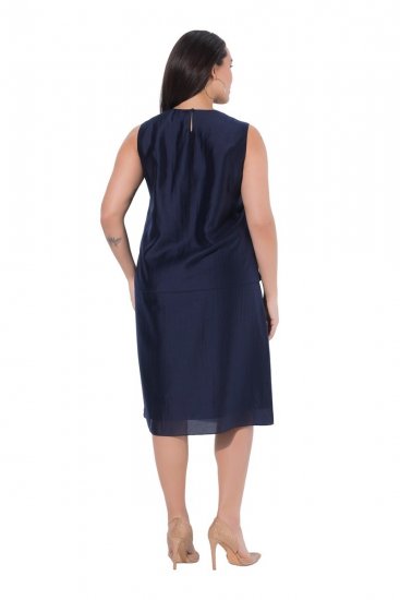 Ulla Popken 847918 Vestido de chiffon floral Azul-marinho - Vestidos midi - Vestidos Midi Tamanhos Grandes
