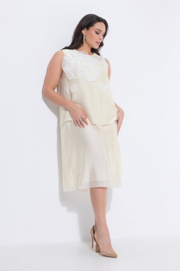 Ulla Popken 847918 Vestido de chiffon floral Branco sujo - Vestidos de verão - Vestidos de verão plus size