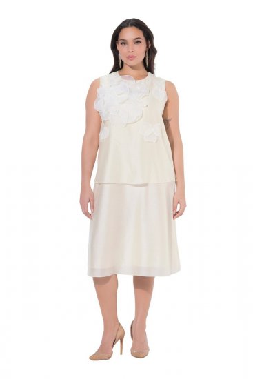 Ulla Popken 847918 Vestido de chiffon floral Branco sujo - Vestidos de verão - Vestidos de verão plus size