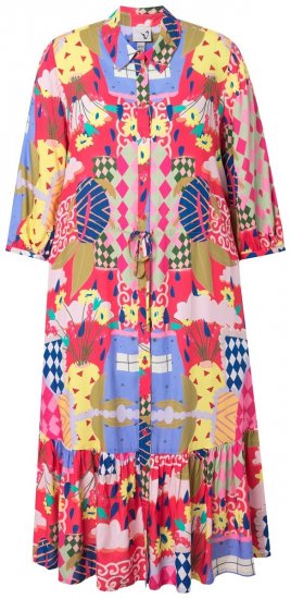 Ulla Popken 848015 Vestido midi estampado com cordão Rosa - Vestidos midi - Vestidos Midi Tamanhos Grandes