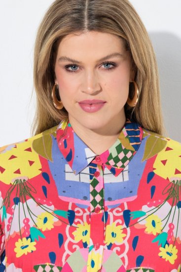 Ulla Popken 848015 Vestido midi estampado com cordão Rosa - Vestidos midi - Vestidos Midi Tamanhos Grandes