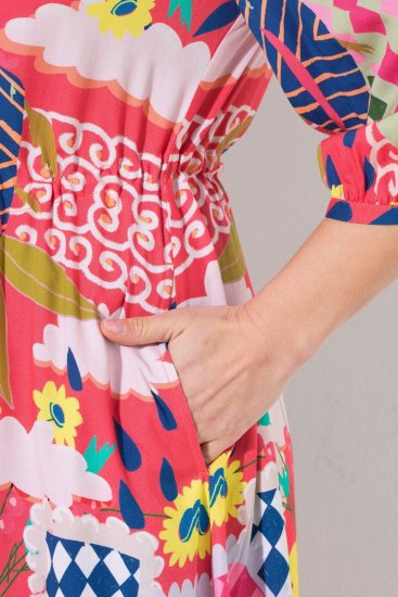 Ulla Popken 848015 Vestido midi estampado com cordão Rosa - Vestidos midi - Vestidos Midi Tamanhos Grandes