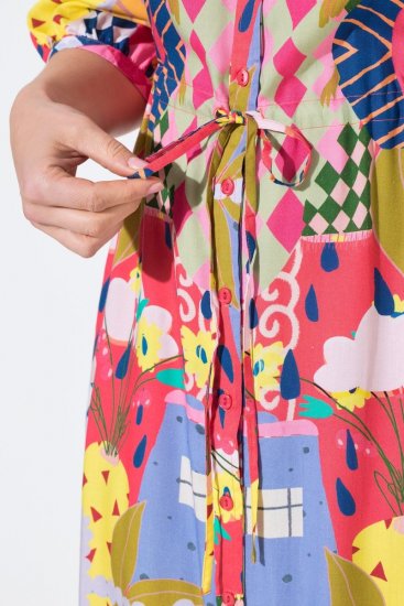 Ulla Popken 848015 Vestido midi estampado com cordão Rosa - Vestidos midi - Vestidos Midi Tamanhos Grandes