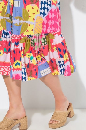 Ulla Popken 848015 Vestido midi estampado com cordão Rosa - Vestidos midi - Vestidos Midi Tamanhos Grandes