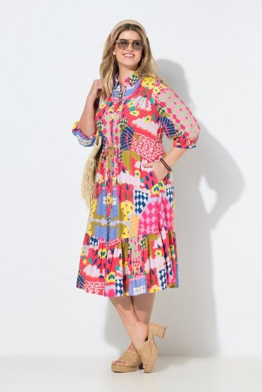 Ulla Popken 848015 Vestido midi estampado com cordão Rosa - Vestidos midi - Vestidos Midi Tamanhos Grandes