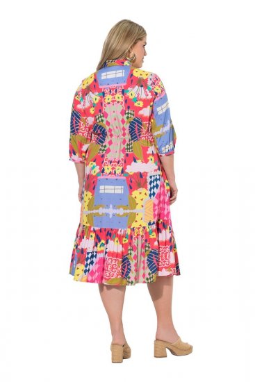 Ulla Popken 848015 Vestido midi estampado com cordão Rosa - Vestidos midi - Vestidos Midi Tamanhos Grandes