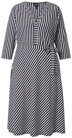 Ulla Popken 848052 Vestido midi às riscas com cinto para atar Preto - Vestidos midi - Vestidos Midi Tamanhos Grandes