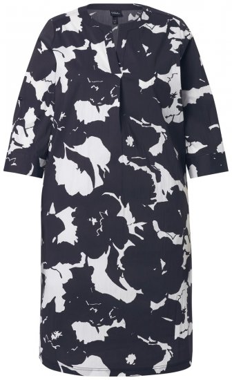 Ulla Popken 848061 Vestido midi floral com manga 3/4 Preto - Vestidos midi - Vestidos Midi Tamanhos Grandes