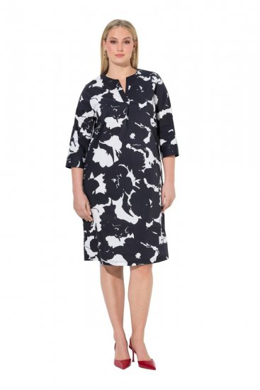 Ulla Popken 848061 Vestido midi floral com manga 3/4 Preto - Vestidos midi - Vestidos Midi Tamanhos Grandes
