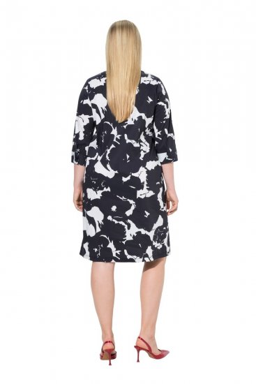 Ulla Popken 848061 Vestido midi floral com manga 3/4 Preto - Vestidos midi - Vestidos Midi Tamanhos Grandes