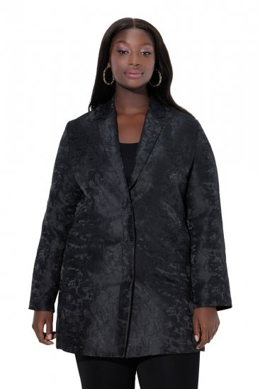 Ulla Popken 848099 Blazer floral em jacquard com abotoamento oculto Preto - Blazers e Coletes - Blazers em Tamanhos Grandes