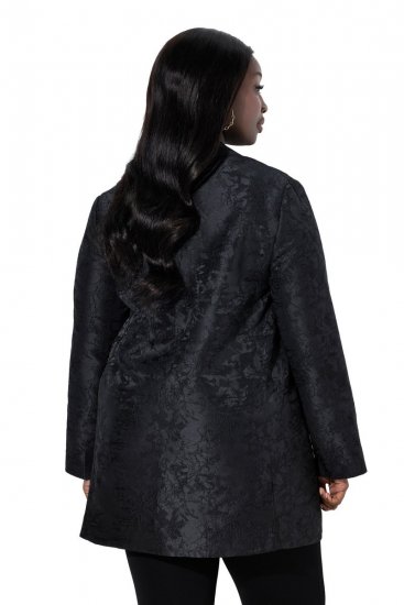 Ulla Popken 848099 Blazer floral em jacquard com abotoamento oculto Preto - Blazers e Coletes - Blazers em Tamanhos Grandes