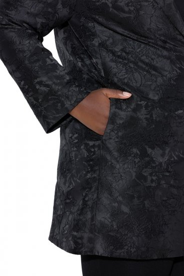 Ulla Popken 848099 Blazer floral em jacquard com abotoamento oculto Preto - Blazers e Coletes - Blazers em Tamanhos Grandes