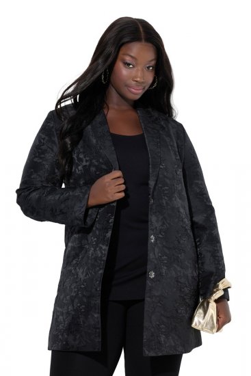 Ulla Popken 848099 Blazer floral em jacquard com abotoamento oculto Preto - Blazers e Coletes - Blazers em Tamanhos Grandes