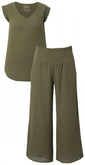 Ulla Popken 848131 Pijama com renda Verde azeitona - Pijamas/Loungewear - 