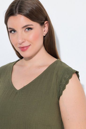 Ulla Popken 848131 Pijama com renda Verde azeitona - Pijamas/Loungewear - 