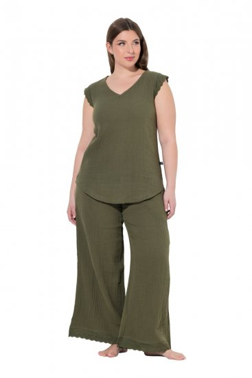 Ulla Popken 848131 Pijama com renda Verde azeitona - Pijamas/Loungewear - 