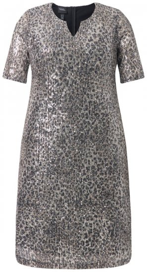 Ulla Popken 848137 Vestido de lantejoulas com padrão animal Bege - Vestidos de noite - Vestidos de festa em tamanhos grandes