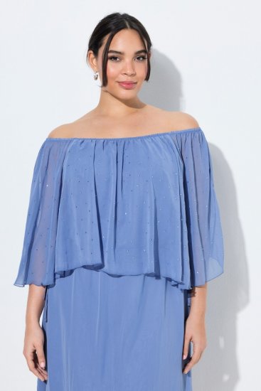 Ulla Popken 848169 Vestido de chiffon evasê Azul claro - Vestidos midi - Vestidos Midi Tamanhos Grandes