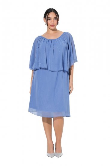 Ulla Popken 848169 Vestido de chiffon evasê Azul claro - Vestidos midi - Vestidos Midi Tamanhos Grandes