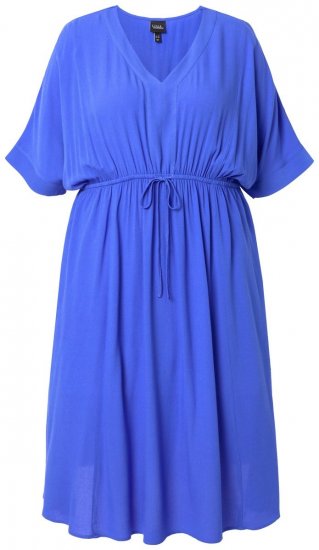 Ulla Popken 848224 Vestido comprido de manga curta com decote em V Azul - Vestidos maxi - Vestidos maxi plus size para mulher