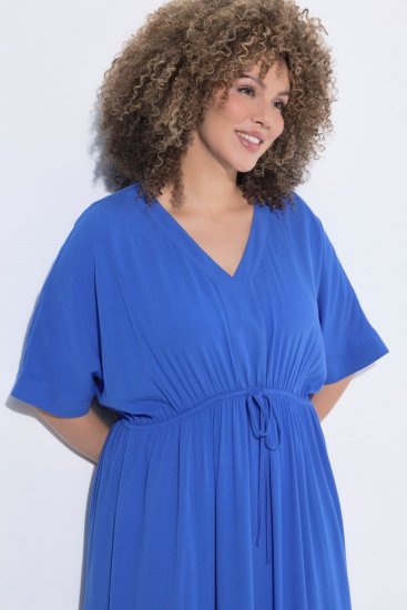 Ulla Popken 848224 Vestido comprido de manga curta com decote em V Azul - Vestidos maxi - Vestidos maxi plus size para mulher