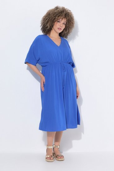 Ulla Popken 848224 Vestido comprido de manga curta com decote em V Azul - Vestidos maxi - Vestidos maxi plus size para mulher