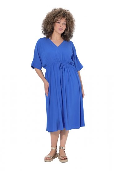Ulla Popken 848224 Vestido comprido de manga curta com decote em V Azul - Vestidos maxi - Vestidos maxi plus size para mulher