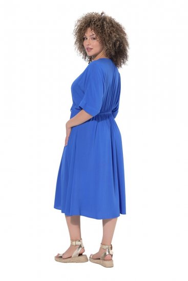 Ulla Popken 848224 Vestido comprido de manga curta com decote em V Azul - Vestidos maxi - Vestidos maxi plus size para mulher