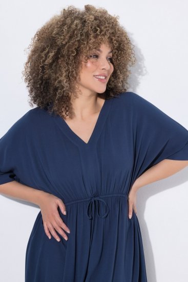 Ulla Popken 848224 Vestido midi com cordão Azul-marinho - Vestidos midi - Vestidos Midi Tamanhos Grandes