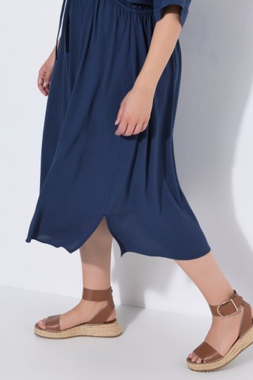 Ulla Popken 848224 Vestido midi com cordão Azul-marinho - Vestidos midi - Vestidos Midi Tamanhos Grandes