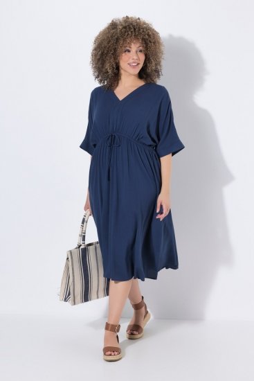 Ulla Popken 848224 Vestido midi com cordão Azul-marinho - Vestidos midi - Vestidos Midi Tamanhos Grandes