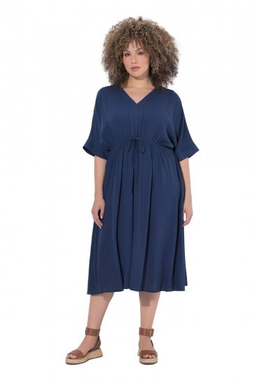 Ulla Popken 848224 Vestido midi com cordão Azul-marinho - Vestidos midi - Vestidos Midi Tamanhos Grandes