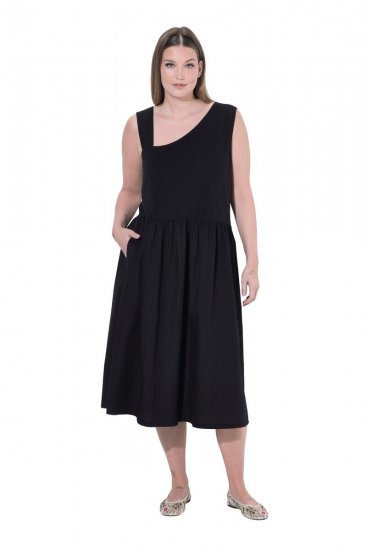 Ulla Popken 848305 Vestido midi sem mangas com decote em V Preto - Vestidos midi - Vestidos Midi Tamanhos Grandes