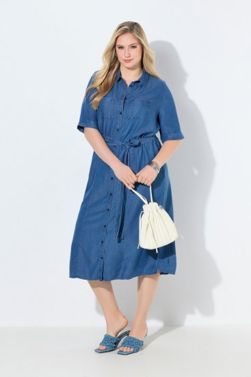 Ulla Popken 848491 Vestido camiseiro Azul ganga - Vestidos midi - Vestidos Midi Tamanhos Grandes