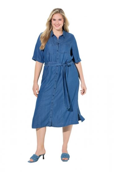Ulla Popken 848491 Vestido camiseiro Azul ganga - Vestidos midi - Vestidos Midi Tamanhos Grandes