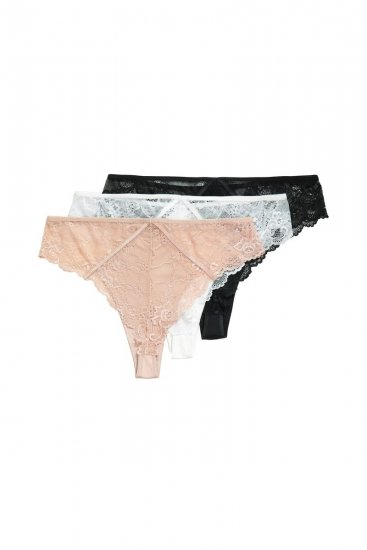 Ulla Popken 848522 Tangas com renda pack de 3 Preto - Cuecas - 