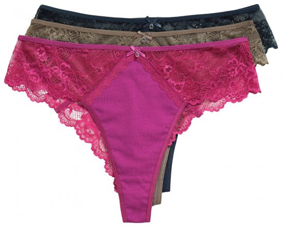Ulla Popken 848522 Tangas com renda pack de 3 Roxo escuro - Cuecas - 