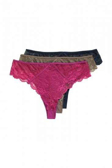 Ulla Popken 848522 Tangas com renda pack de 3 Roxo escuro - Cuecas - 