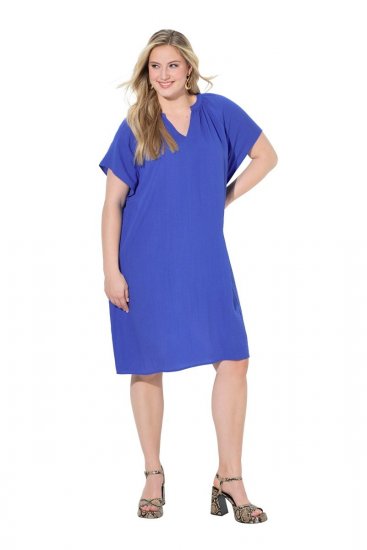 Ulla Popken 848526 Vestido de mistura de linho com bolsos Azul - Vestidos de verão - Vestidos de verão plus size