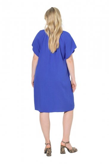 Ulla Popken 848526 Vestido de mistura de linho com bolsos Azul - Vestidos de verão - Vestidos de verão plus size