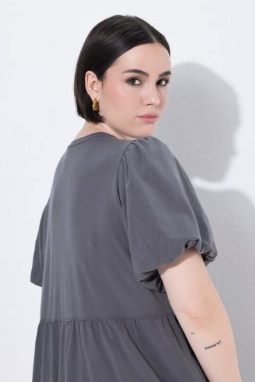 Ulla Popken 848575 Vestido comprido de manga curta com bolsos Antracite - Vestidos maxi - Vestidos maxi plus size para mulher