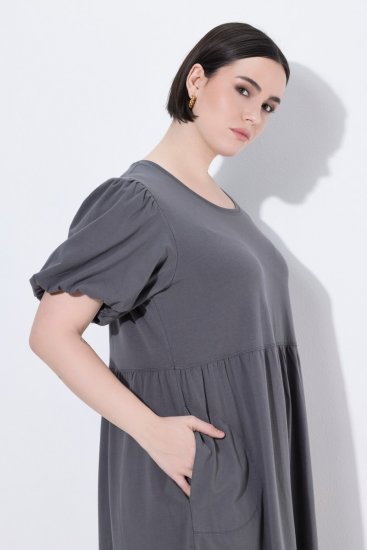 Ulla Popken 848575 Vestido comprido de manga curta com bolsos Antracite - Vestidos maxi - Vestidos maxi plus size para mulher