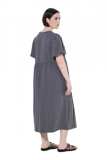 Ulla Popken 848575 Vestido comprido de manga curta com bolsos Antracite - Vestidos maxi - Vestidos maxi plus size para mulher