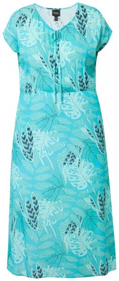 Ulla Popken 848696 Vestido midi estampado com decote em V Turquesa - Vestidos midi - Vestidos Midi Tamanhos Grandes