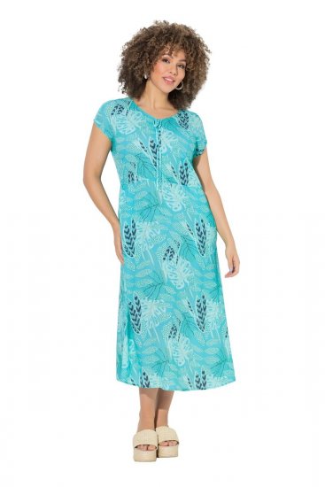 Ulla Popken 848696 Vestido midi estampado com decote em V Turquesa - Vestidos midi - Vestidos Midi Tamanhos Grandes