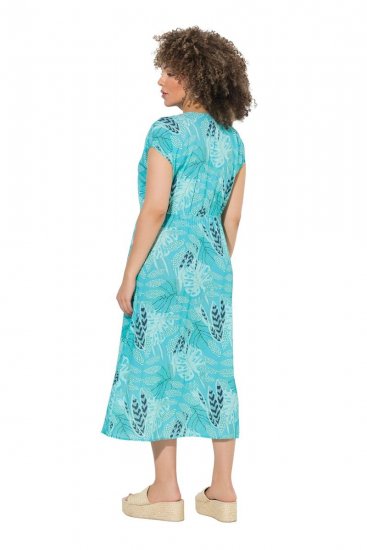 Ulla Popken 848696 Vestido midi estampado com decote em V Turquesa - Vestidos midi - Vestidos Midi Tamanhos Grandes