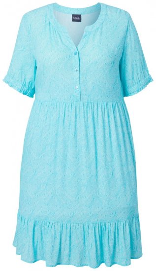 Ulla Popken 848724 Vestido estampado com folhos Turquesa - Vestidos - Vestidos para todos os tamanhos